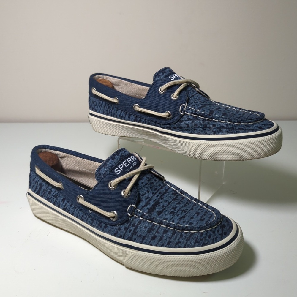 Sperry Top-Sider Bahama Boat Shoes Indigo Blue Koi Canvas 2 Eye Apron Toe Mens 7